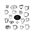 Vector doodle cups set for kitchen
